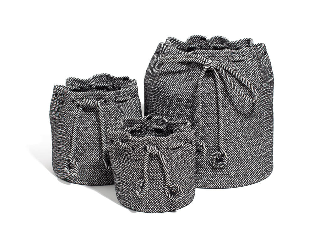 Drawstring Basket - B&W Stripe