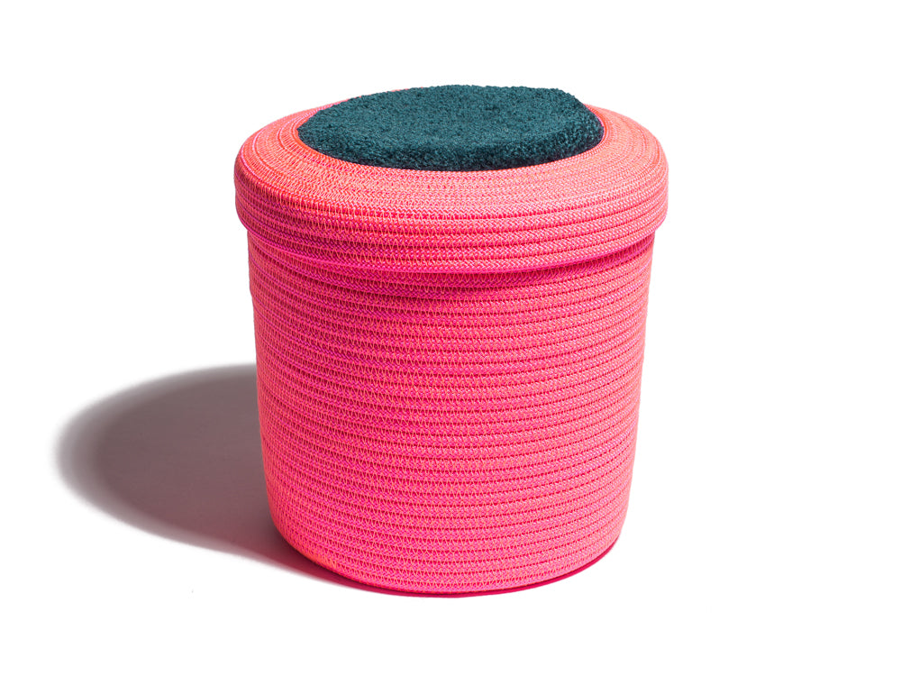 Medium Hot Pink Basket with Jungle Tufted Lid #1