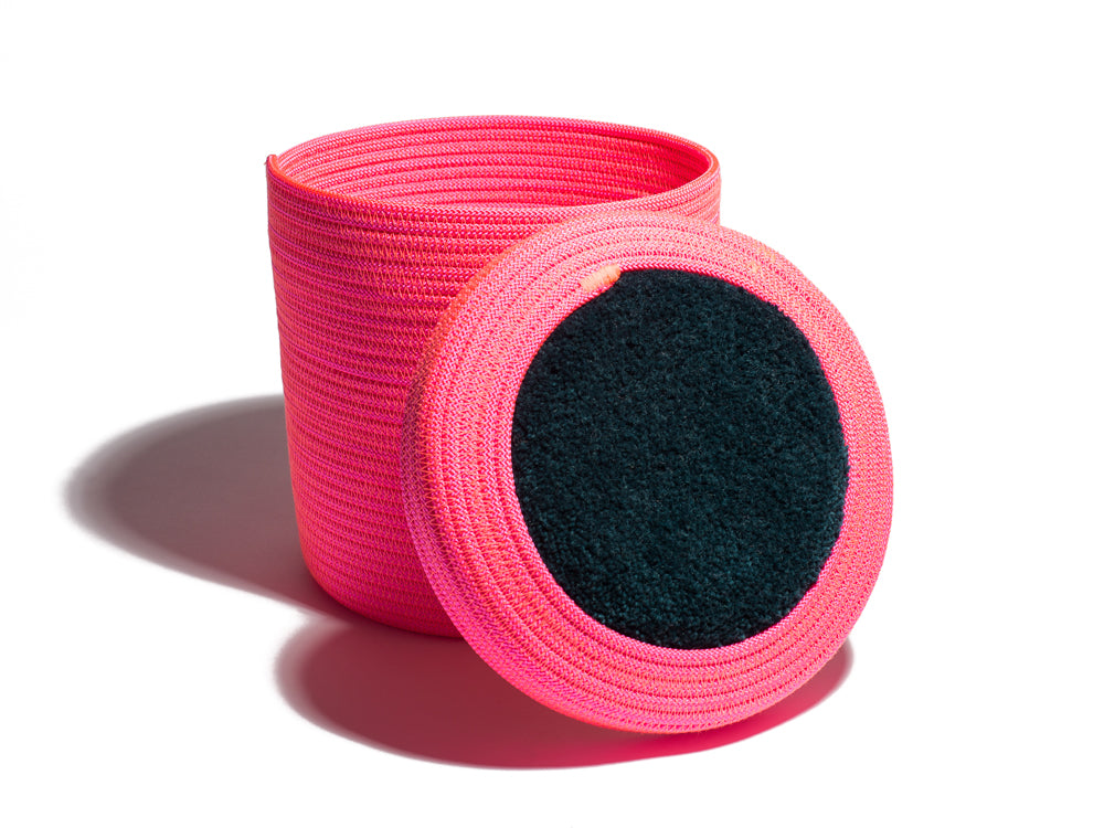 Medium Hot Pink Basket with Jungle Tufted Lid #1