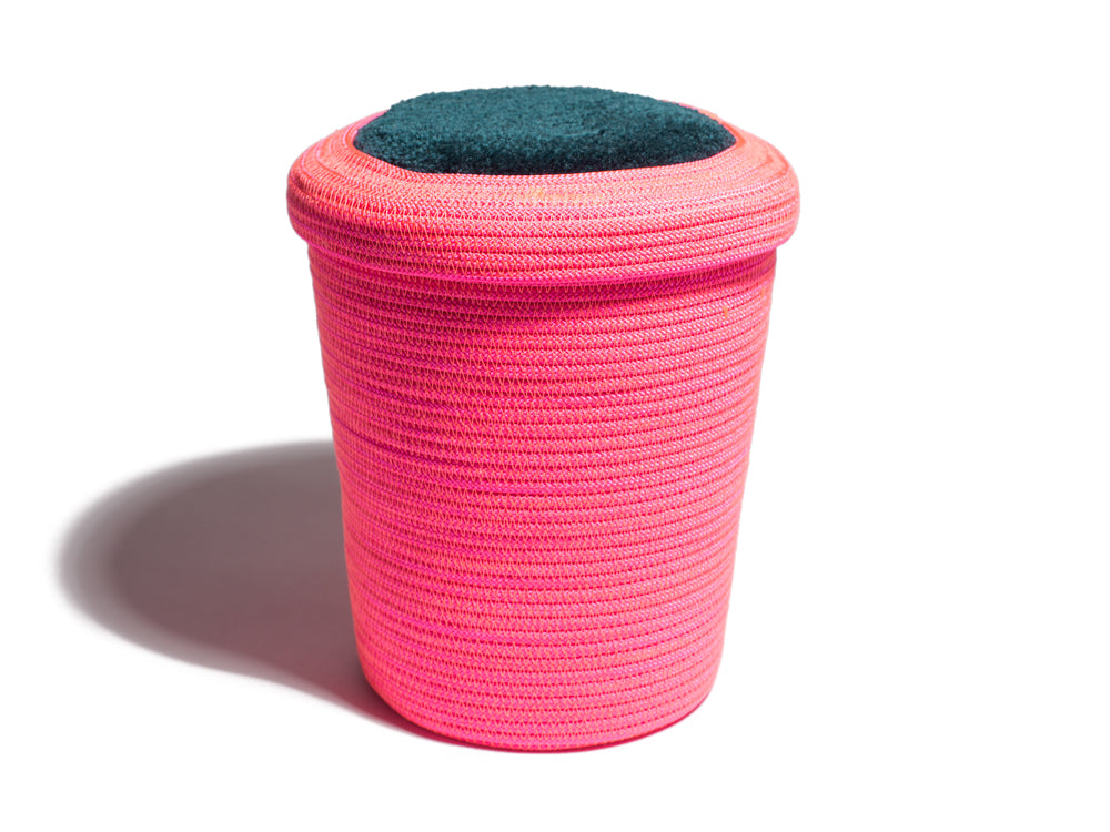 Medium Hot Pink Basket with Jungle Tufted Lid #2