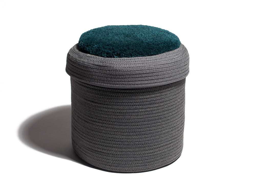 Large Grey Basket with Jungle Tufted Lid