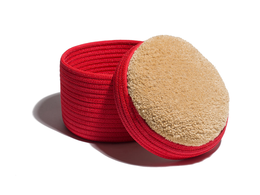 Small Red Basket with Tan Lid